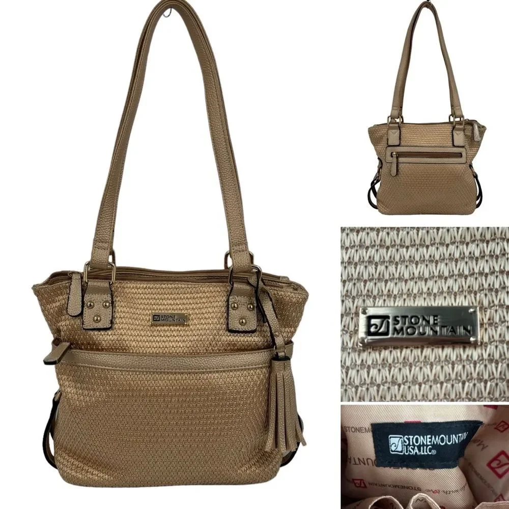 Stone Mountain Metallic Gold Straw Shoulder Bag NWOT